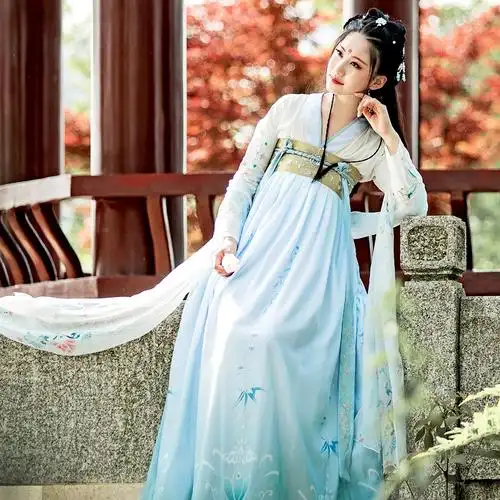 汉服古装女新款演出日常穿女齐胸襦裙带披帛套装改良仙女裙仙气