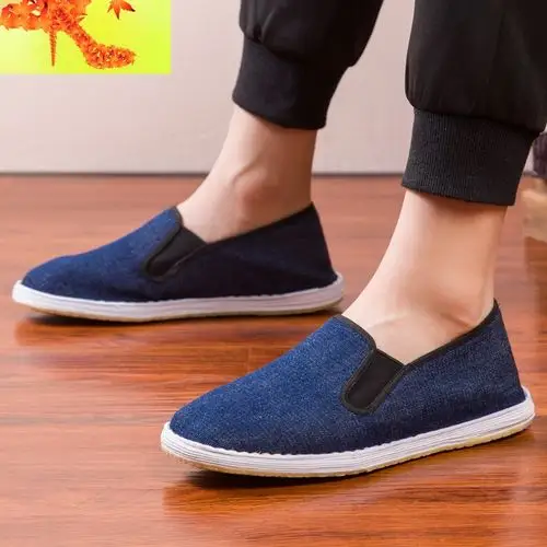 夏天男装帆布板鞋工地干活上班工作穿蓝色悠闲布鞋没鞋带男鞋懒简畅