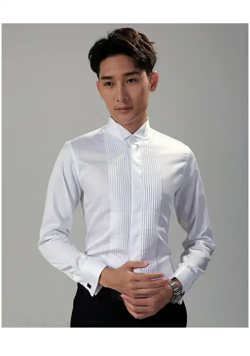 领结衬衫男结婚正装伴郎服燕子领礼服款法式袖扣男士白色新郎衬衣