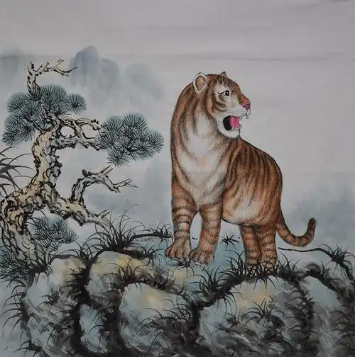 李老师19现代作家写意画四尺斗方十二生肖之虎