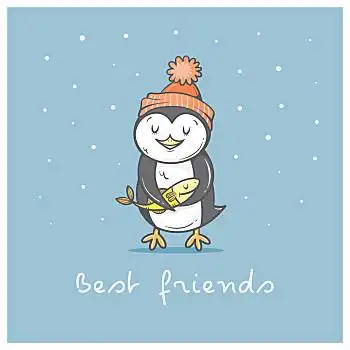 卡,可爱,卡通,企鹅,冬天,小,南极,鸟,有趣,最好,矢量,轮廓