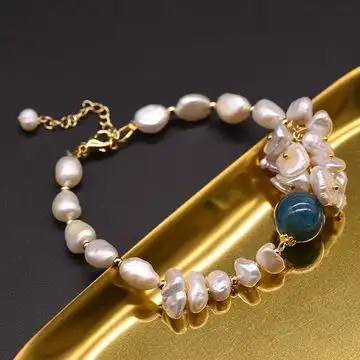 珍珠手链小众设计感巴洛克淡水珍珠蓝晶石套装手链手工饰品批发