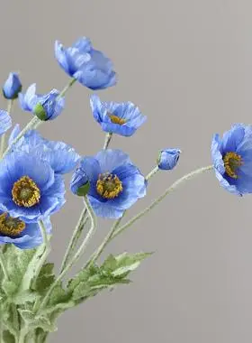 【高端】蓝色虞美人仿真花花束客厅摆件干花装饰罂粟花绢花假花小宅
