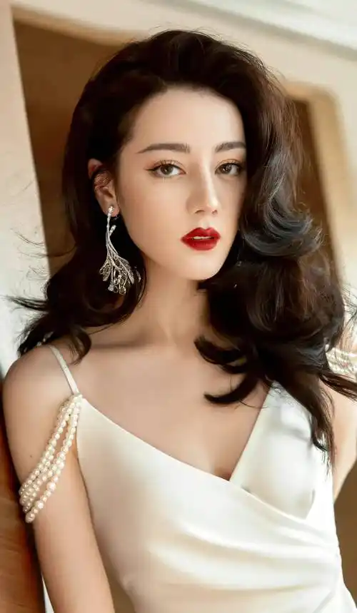 迪丽热巴纯白绸缎礼服高清写真_美人_白色_睫毛