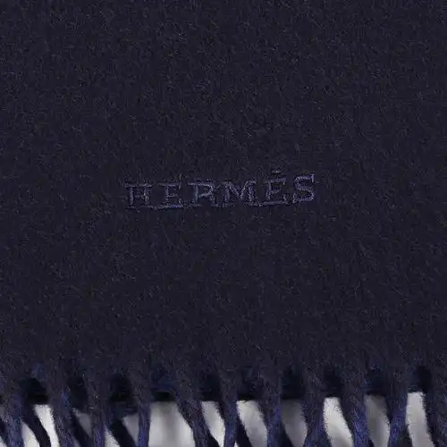 hermes(爱马仕) #深蓝/藏蓝双面皮质羊绒围巾 180*43cm