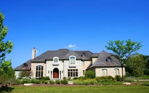 房子,豪宅,灌木丛,蓝天 壁纸