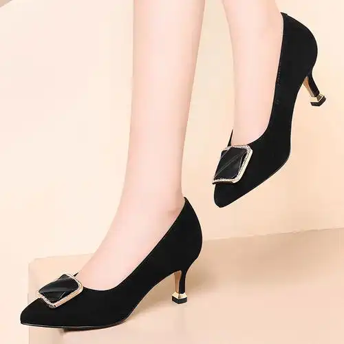 台湾红蜻蜓企业有限公司rd真皮小跟高跟单鞋女秋中跟工作尖头细跟