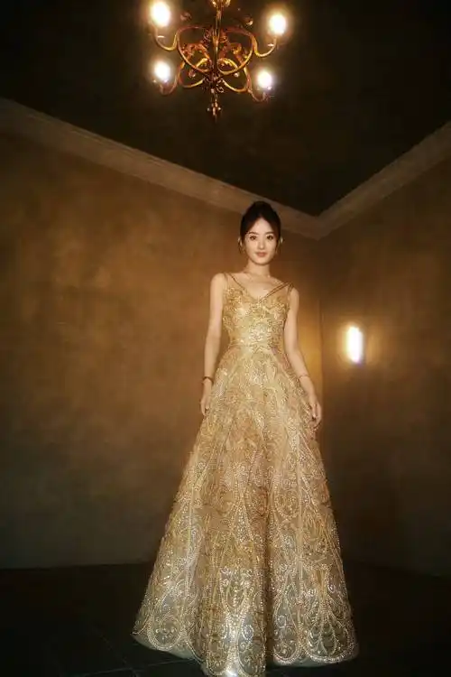 赵丽颖金色亮闪连衣裙时尚写真