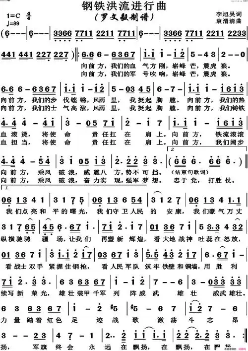 钢铁洪流进行曲(男声合唱)简谱-博夫曲谱1