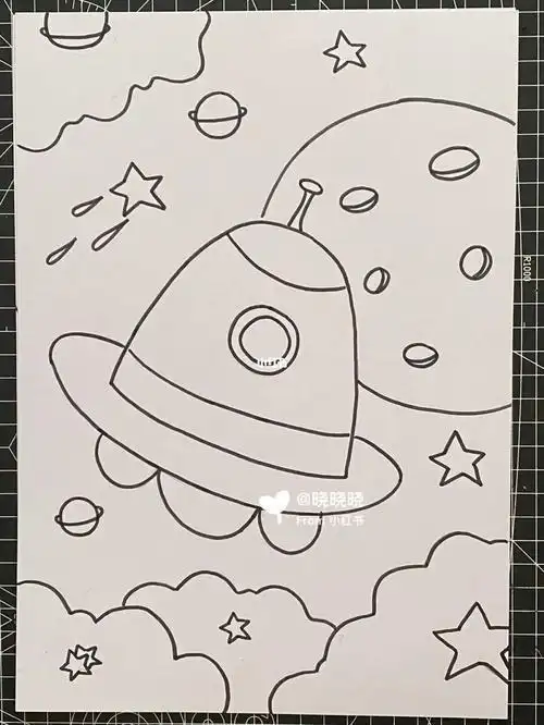 宇宙飞船简笔画图片欣赏儿童画插画简笔画涂鸦卡通画壁纸素材科幻画