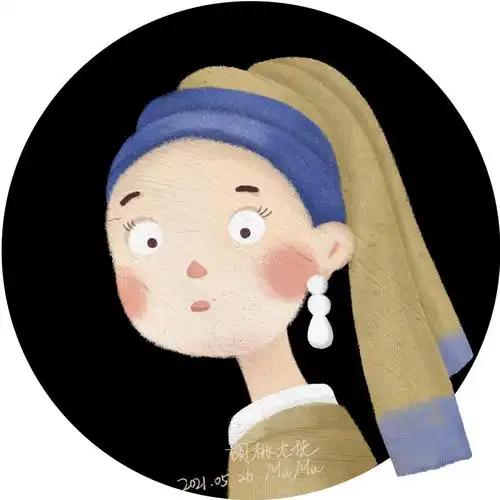 插画-戴珍珠耳环的少女