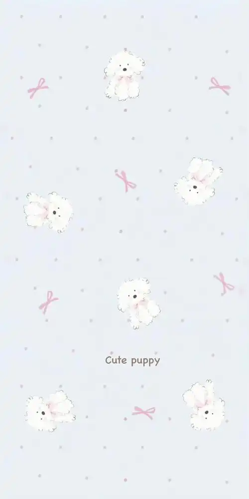 小清新背景下的小狗与蝴蝶结