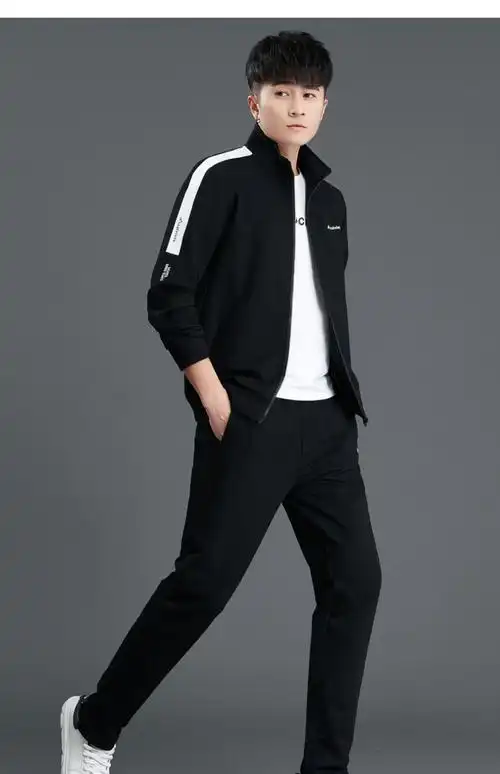 运动服套装男士新款健身休闲装春秋季立领跑步卫衣大码外套三件套 503