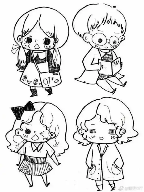 绘画参考一只笔就能搞定的可爱黑白简笔画手账必备