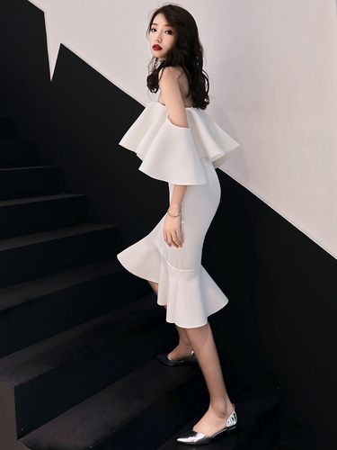 晚礼服女2023新款宴会端庄优雅白色鱼尾抹胸显瘦名媛聚会连衣裙夏