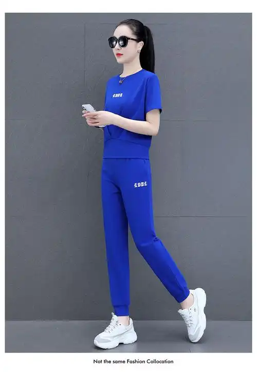 文夕 夏天休闲运动服女夏短袖套装气质运动套装女夏季时尚2022新款薄