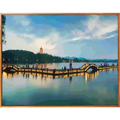 佳彩天颜diy数字油画中国十大旅游景点杭州西湖风景装填填色diy