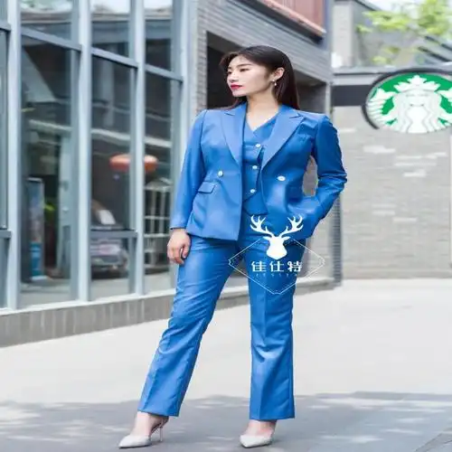 藏蓝色高级西装女士西服套装小批量定制小众化潮流