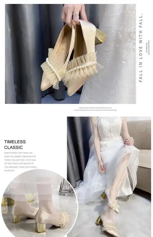 搭配晚礼服的鞋子伴娘鞋女婚鞋孕妇高跟鞋粗跟配婚纱新娘鞋日常可穿