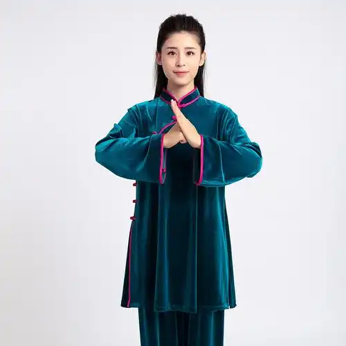 百里中国国风秋冬长款加厚金丝绒太极服女太极拳太极服