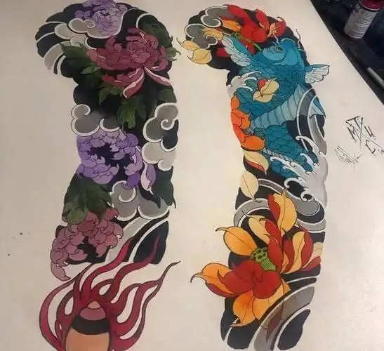 你们一直在找的传统彩色花臂纹身手稿!