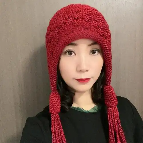 秋冬款头套毛线帽堆堆帽帽子女手工针织流苏包头帽保暖护耳帽时尚