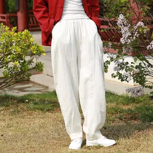 复古太极裤女棉麻2020新款原创亚麻宽松灯笼裤太极服