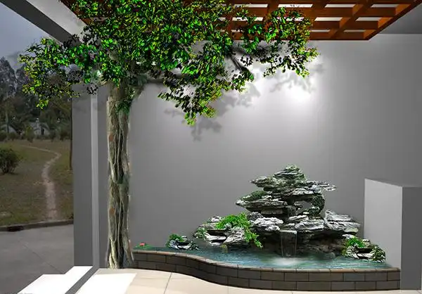 室内假山流水效果图