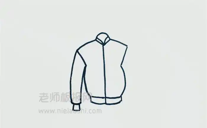 首页 简笔画 日常用品简笔画   先画出夹克衫的立式衣领,往下画出衣服