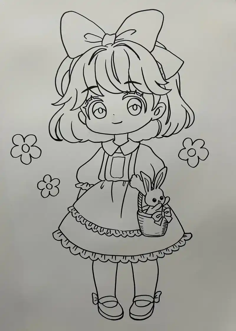 蓝裙子小女孩.#马克笔手绘 #一起学画画 #q版人物 #想画 - 抖音