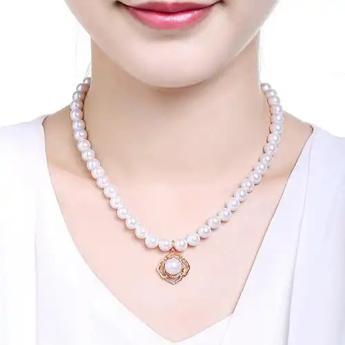 老凤祥云珍珠项链女天然淡水康乃馨镶钻珍珠项链送妈妈婆婆礼物