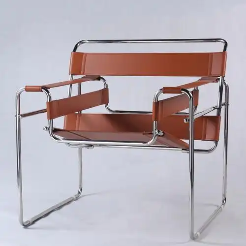 设计师家具简约现代瓦西里椅办公室接待不锈钢管马鞍皮艺休闲躺椅