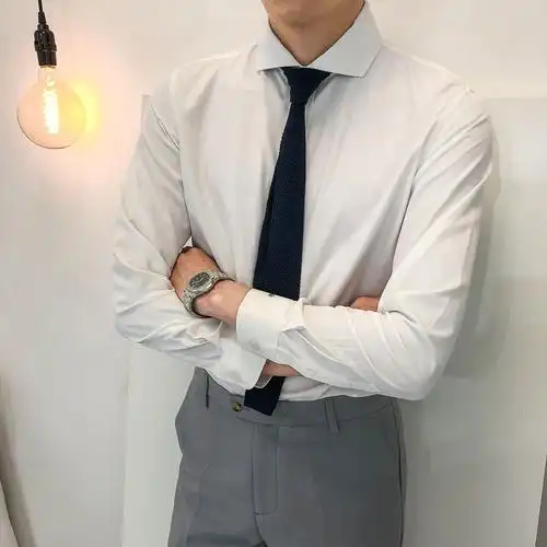 白色衬衫男长袖免烫商务职业正装上班韩版修身寸衫男士休闲白衬衣衬衫