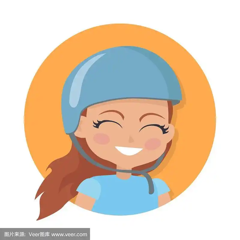 戴着蓝盔的微笑女孩.简单的卡通风格