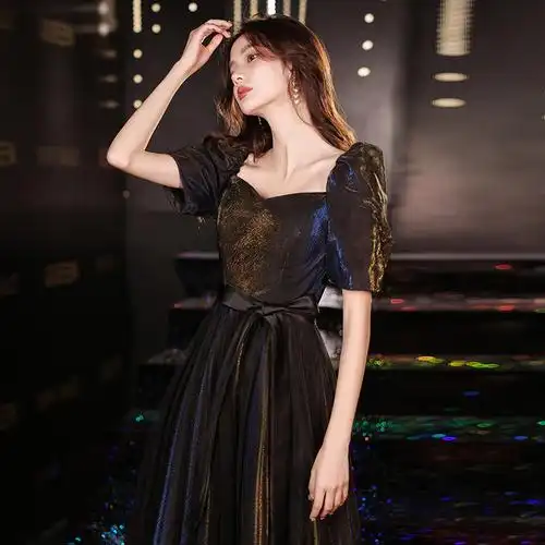 簇典旗舰店的优惠券大全—黑色晚礼服裙女2021新款法式高级质感宴会