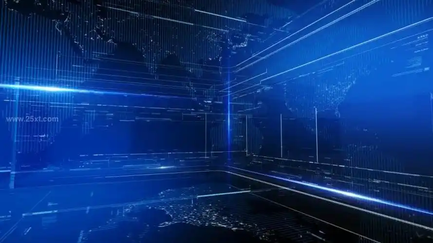 科技感蓝色景深效果的新闻播报背景图片素材