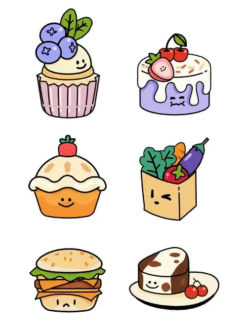 可爱美食手账素材73原创简笔画插画上色