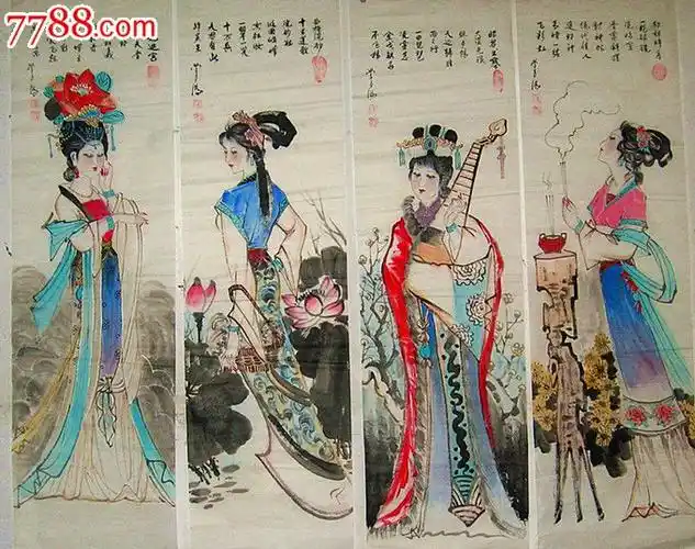 家协会会员,东方艺术研究院名誉院长【刘学多】人物四条屏《四美图》