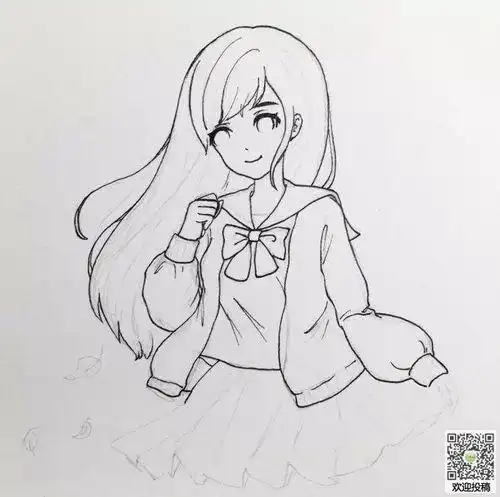 卡通美少女人物线稿