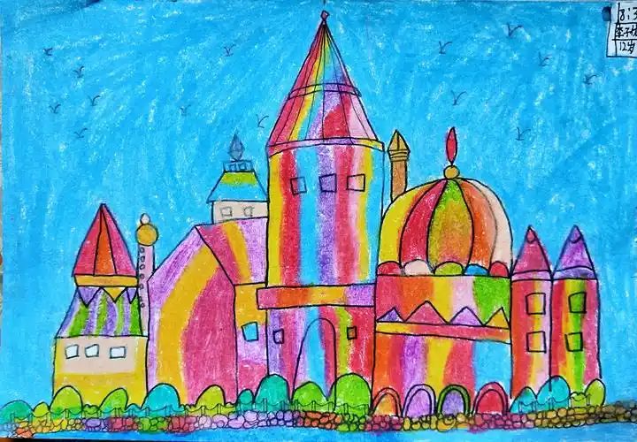 8月3日儿童画作品集《河边的房子》