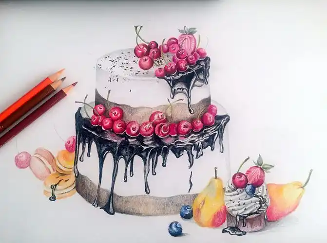 彩铅双层樱桃蛋糕