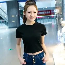 韩版女生超短装显瘦露肚脐t恤夏季半袖潮女短袖高腰短款上衣服潮
