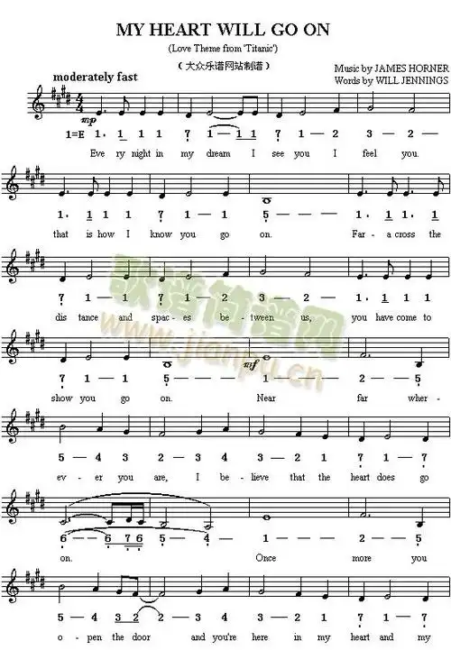 《我心依旧》(美国电影《泰坦尼克号》主题曲)简谱_《我心依旧》(美国