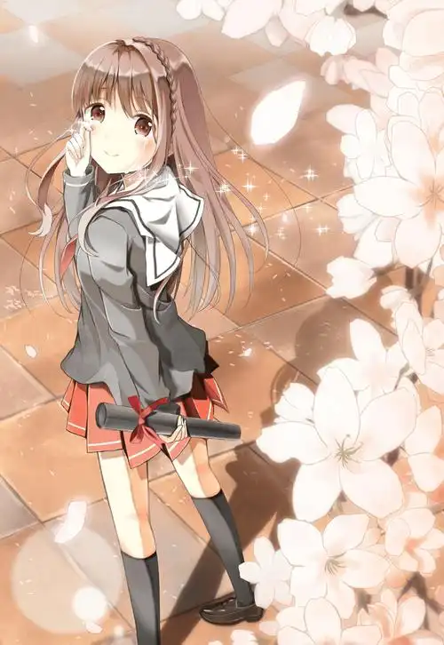 可爱的动漫萌妹子呆萌的动漫女学生手机壁纸