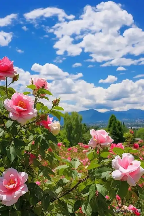 蓝天白云,花美云美