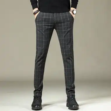 梵克公牛2019年秋季秋新款格子百搭休闲裤男青年弹力长士常规裤子