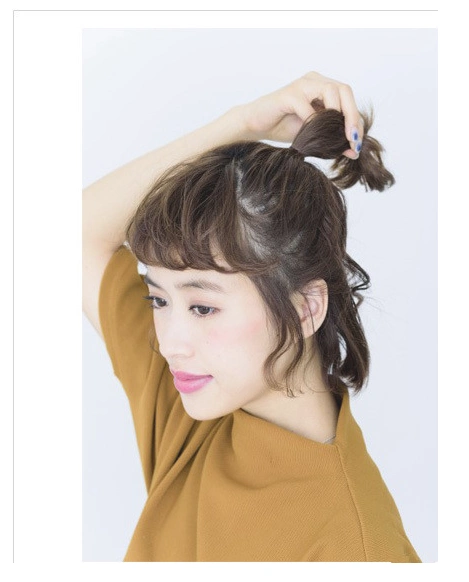 展开全部 短发扎丸子头效果图