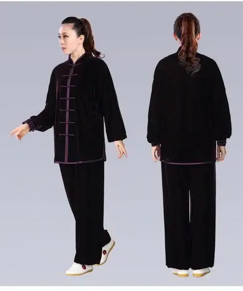 中老年秋冬晨练服棉麻太极服套装冬装加绒加厚金丝绒不倒绒南韩绒练功