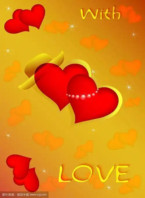 明信片两颗心在一起的爱