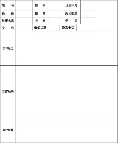个人简历_自荐书_表格(空表) 3